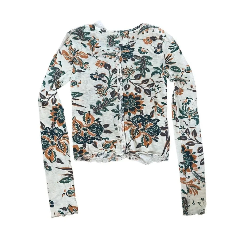 We The Free Free People Dreamed of You Floral Ruched Long Sleeve Top XSMALL NWT